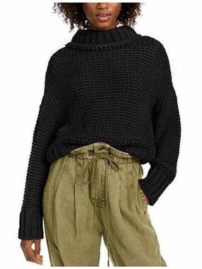 Free People Black Chunky Cowl Sweater